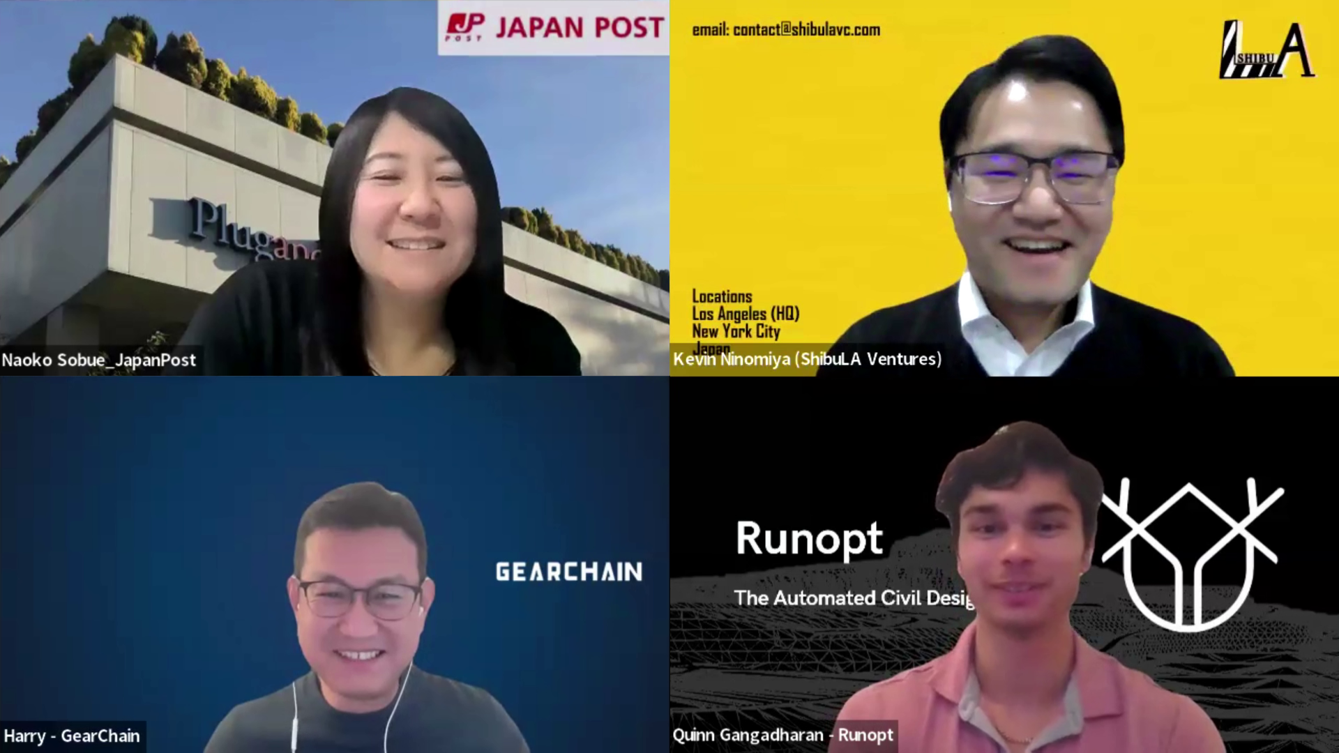 Yokohama webinar Japan Post ShibuLA Ventures Runopt Gearchain Japanese companies international startups pitching